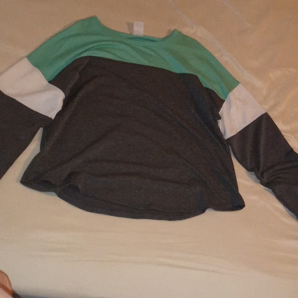 Blue, gray, and white shirt